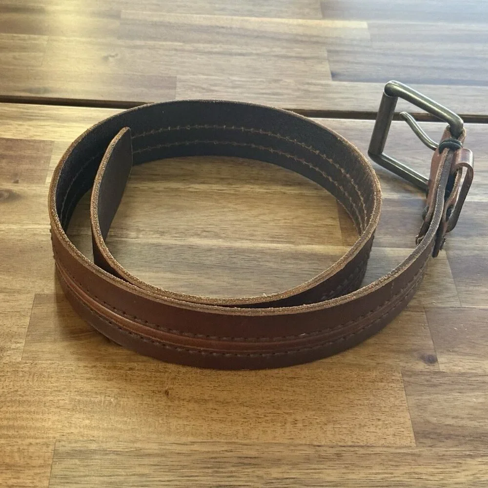 Lucky Brand Brown Leather Belt Handcrafted Vintage Style Distressed Buckle Sz 32